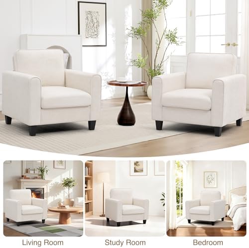 Accent Chairs for Living Room, Upholstered Living Room Chairs, Mid Century Modern Reading Chair for Bedroom, Comfy Armchair Single Sofa Side Chair for Office, Small Room, Beige - Image 6
