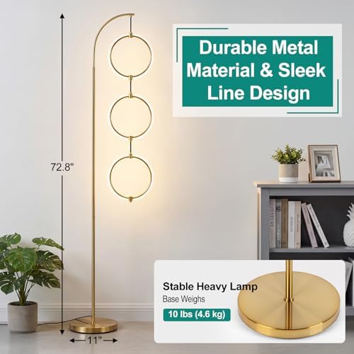 Bairth Gold 3-Light LED Floor Lamp, Modern Arc Floor Lamp for Living Room - Image 6