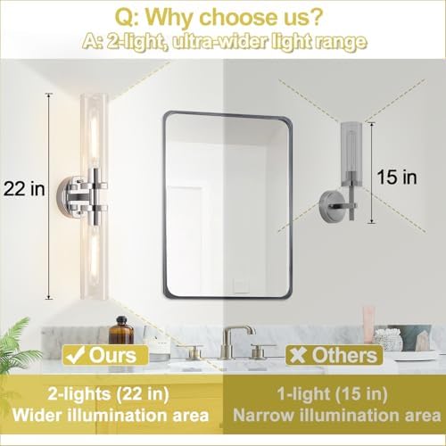 Indoi Wall Sconces Set of Two, Hardwired Chrome Bathroom Sconces Wall Lighting with Clear Glass, Modern Sconces Wall Decor Set of 2 Bathroom Light fixtures for Mirror Living Room Hallway Bedroom - Image 3
