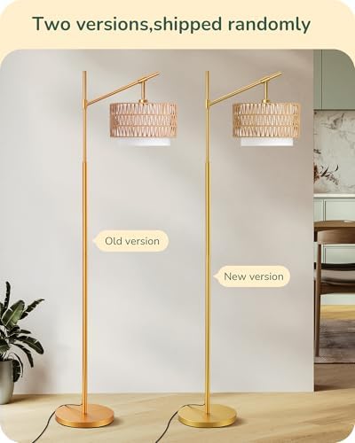 EDISHINE Rattan Arc Floor Lamp with Remote,Gold Farmhouse Standing Lamp - Image 2