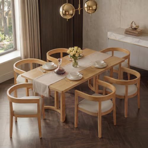 VilroCaz Acacia Wood 7 Piece Dining Table Set with 6 Upholstered Chairs by VilroCaz