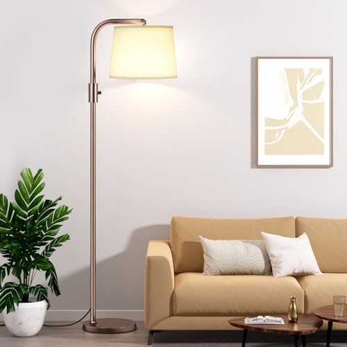Ambimall Fully Dimmable Floor Lamp with 9W LED Bulb, Standing Lamp for Living Room with Adjustable Head, Modern Tall Light with Rotary Switch for Office, Brown and Beige by Ambimall