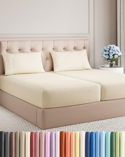 Split King Size 5 Piece Sheet Set - Breathable & Cooling Sheets - Off White by CGKUnlimited