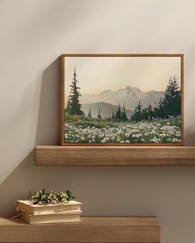 InSimSea Framed Canvas Wall Art Vintage Decor, Forest Wall Decor for Living Room Bedroom Bathroom Office, Nature Landscape Wildflowers Mountains Oil Painting Prints, Home Desk Decorations, 12x16inch - Image 3