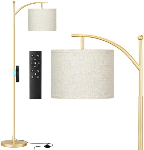 Ambimall 60" Floor Lamp with Remote and Stepless Dimmable Bulb, Gold Pole by Ambimall