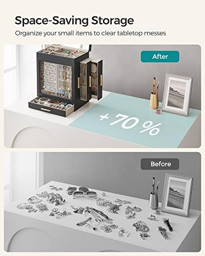 SONGMICS 5-Layer Jewelry Box with Glass Window, 3 Side Drawers - Image 7