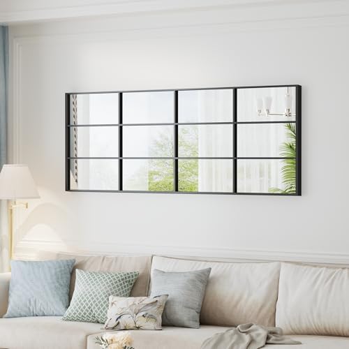 Mirror Full Length, 65"x22" Large Rectangular Mirrors, Black Window Pane Wall Body Mirror with Aluminum Frame, Farmhouse Standing Mirrors Hanging or Leaning for Living Room,No Stand - Image 3