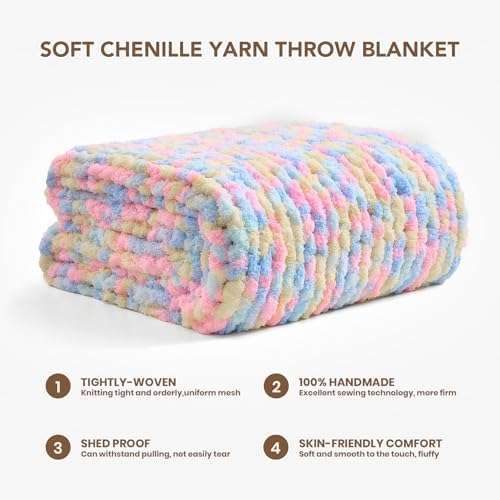 L'AGRATY Chunky Knit Throw Blanket for Couch, 50 x 60 Inches, Rainbow - Image 2