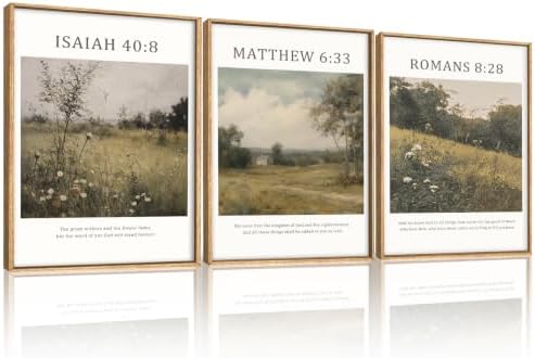 LHIUEM Bible Christian Scripture Framed Canvas Wall Art Set,Jesus Religious Verse Wall Decor,Vintage Nature Flowers Artwork for Living Room,Bedroom,Dining Room,Office -12"x16"x3 by LHIUEM