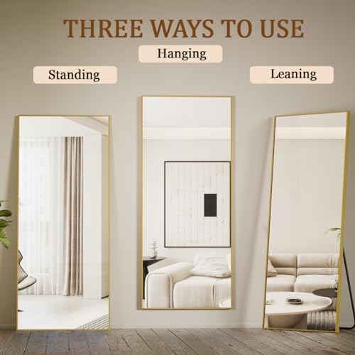 Koonmi 71"x26" Floor Mirror Full Length, Bedroom Floor Body Mirror with Stand, Large Gold Mirror, Leaning, Standing or Hanging Horizontally/Vertically - Image 5