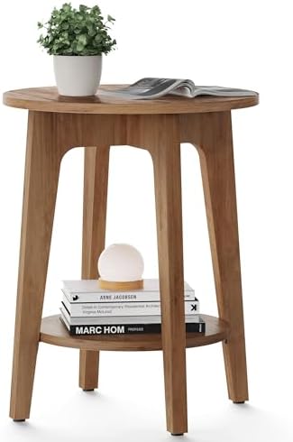 VASAGLE Round Side Table with Lower Shelf, End Table for Small Spaces by VASAGLEbySONGMICSHOME