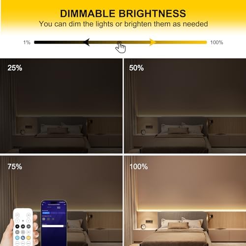 Pandery COB LED Strip Lights Natural White,24V Dimmable led Light Strip KIT with Remote and app Control,4000K 50FT/15m 8mm Wide Ra>90 Cuttable Flexible Strip Lights for Bedroom,Wardrobe,Cabinet - Image 3