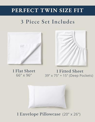 LANE LINEN Twin Sheets 100% Organic Cotton 3pc Percale Cooling Soft - White - Image 4