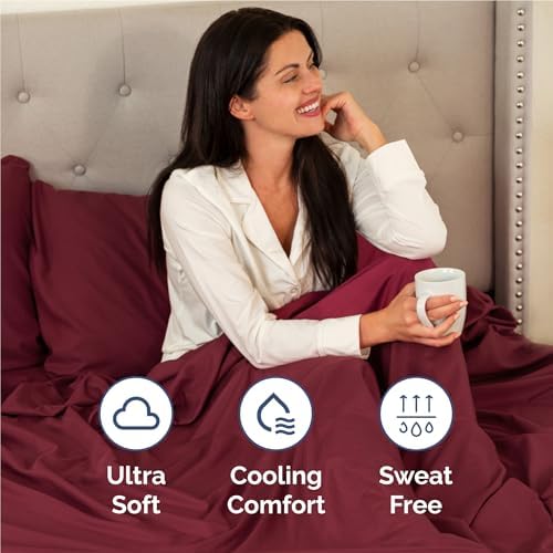 Full Size 4 Piece Sheet Set - Comfy Breathable & Cooling Sheets - Burgundy - Image 4