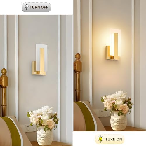 Joosenhouse Modern LED Wall Sconce Set of 2, Dimmable Hardwired Bathroom Vanity Light Indoor Wall Sconce for Hallway, Bedroom, Study, Living Room, 9.76 Inch Brass Wall Lights - Image 5