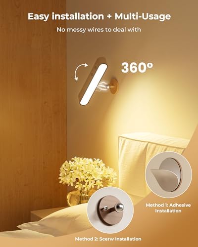 Rechargeable Wall Sconce, Battery Operated Indoor Wall Lights for Bedroom, Touch and Remote Control, 360° Rotate Walnut Wood Wall Sconces, 3 Colors Dimmable Brightness Wall Lamp, 15 RGB Colors, 1p - Image 6