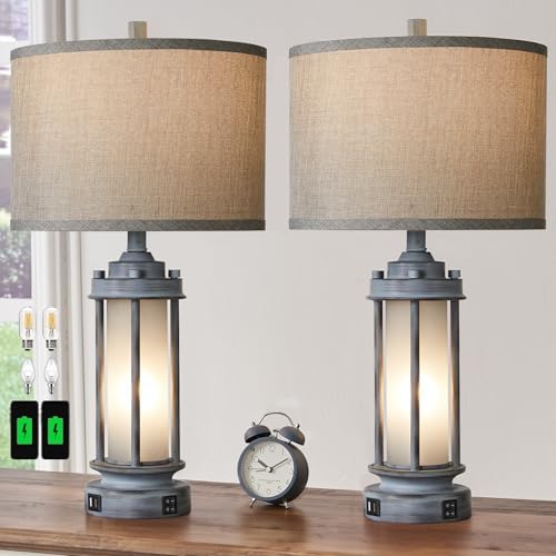 AIEAMPDO Set of 2 Rustic Table Lamps for Living Room with 2 USB C+A Ports - Image 2