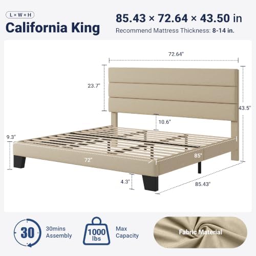 Allewie Cal King Size Platform Bed Frame with Fabric Upholstered Headboard - Image 2