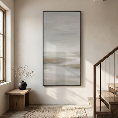 Large Framed Neutral Abstract Landscape Wall Art, 1 Piece Vertical 30x60 In - Image 4