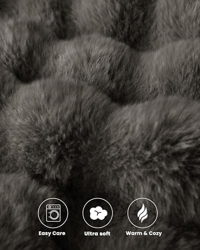 Ultra Soft Cozy Faux Fur Throw Blanket-Fuzzy Plush Thick Bubble Blanket, Fluffy Blanket for Couch, Sofa, Bedroom, and Living Room, 50x60 Inches, Dark Grey Taupe - Image 6