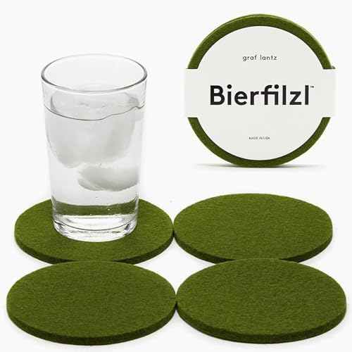Graf Lantz - Bierfilzl Merino Wool Round Coasters Set of 4 - Loden Green (4" Circles) - Absorbs 30% of Weight - German Wool - Heat Resistant, Sustainable, & Reusable - Home Decor & Coffee Table Decor by GrafLantz