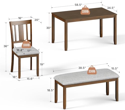 Zevemomo 6-Piece Solid Wood Dining Table Set,Dining Table Set for 6, Walnut - Image 2