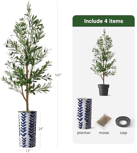 Artificial Tree in Modern Pattern Planter, Fake Olive Silk Tree for Indoor and Outdoor Home Decoration - 68" Overall Tall (Plant Pot Plus Tree) - Image 5