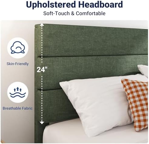 Allewie Full Size Platform Bed Frame with Fabric Upholstered Headboard and Wooden Slats Support, Fully Upholstered Mattress Foundation/No Box Spring Needed/Easy Assembly, Green - Image 4