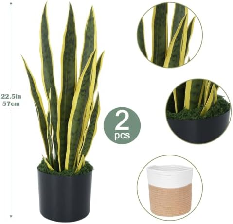 2PCS 22.5in Fake Snake Plant Golden Edged Sansevieria with Basket - Image 2
