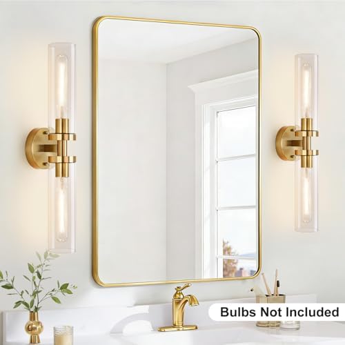 Indoi Brushed Gold Wall Sconces, Hardwired Bathroom Sconces Wall Lighting with Clear Glass, Modern Sconces Wall Light fixtures for Bathroom Mirror Living Room Hallway Bedroom - Image 6