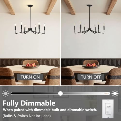 6-Light Black Dining Room Chandelier, 26in Industrial Pendant Light - Image 4