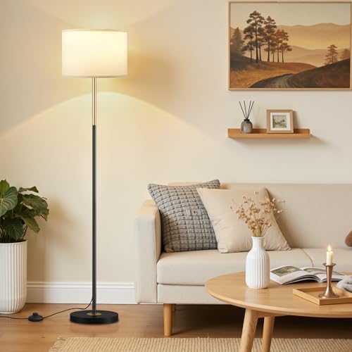 Ambimall 60'' Modern Floor Lamp with Shade, Tall Lamps for Living Room, Bedroom, Office, Dining Room, Gold & Black Lamp Pole(Without Bulb) by Ambimall