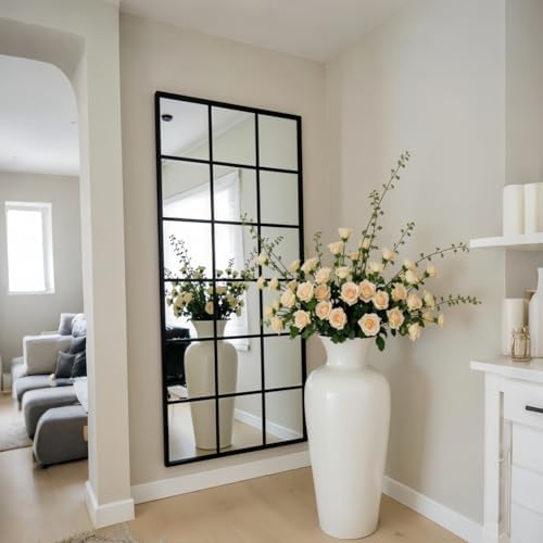 Dewfig Windowpane Full Length Mirror, 65"x 24" Floor Standing Mirror, Black - Image 3