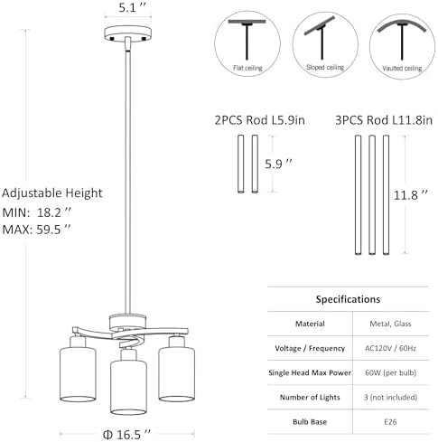 CNRATYE 3-Light Brushed Nickel Pendant Lighting for Kitchen Island, Hanging Dining Room Light Fixtures Over Table, Industrial Chandelier for Entryway Hallway Foyer Bedroom, Clear Glass Shade - Image 6