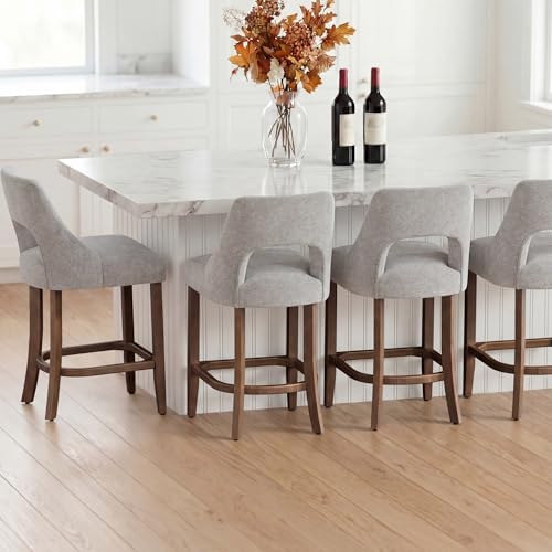 UVV Bar Stools Set of 4, Upholstered Counter Height Bar Stools, Modern Counter Stools with Wood Legs for Kitchen Island Dining Room Bar, Light Grey - Image 3