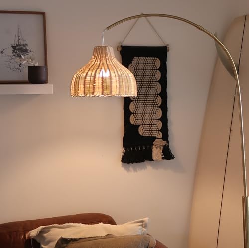 Brightech Lark Arc Lamp for Living Rooms & Offices, Floor Lamp with Unique Hanging Wicker Shade, Standing & Tall for Bedroom Reading, Matches Boho and Other Living Room Decor, Brass - Image 7