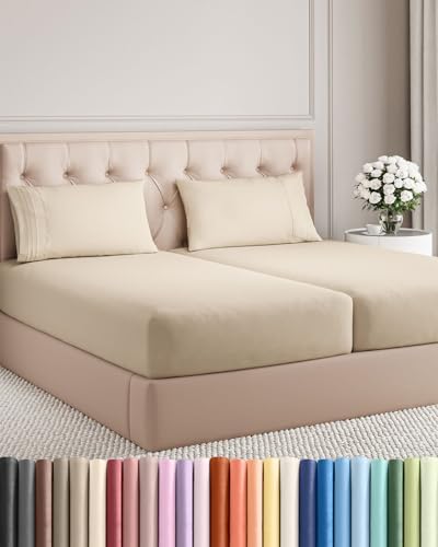 Split King Size 5 Piece Sheet Set - Breathable & Cooling Sheets - Wheat by CGKUnlimited