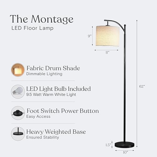 Brightech Montage LED Floor Lamp – Modern Floor Light for Living Rooms & Office, with Arc Hanging Shade – Standing Lamp for Bedroom Reading, Mid-Century Pole Lamp for Farmhouse Style - Black - Image 4