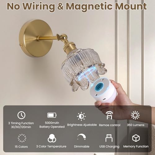 Vintage Battery Operated Wall Sconces: Set of 2 Rechargeable Wireless Decor - Image 6