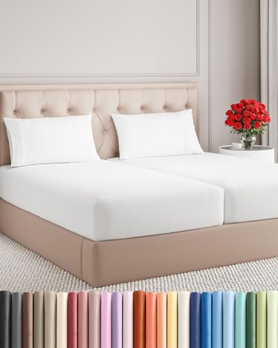 Split King Size 5 Piece Sheet Set - Breathable & Cooling Sheets - White by CGKUnlimited