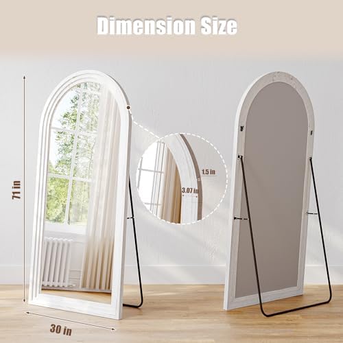 30"x71" Full Length Mirror Solid Wood Frame, Arched Floor Mirror Full Length with Stand, Room Decor Big Full Body Mirror with HD Tempered Glass for Bedroom, Living Room, White - Image 6