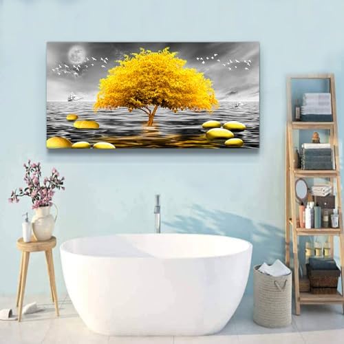 MHARTK66 Wall Decorations For Living Room Canvas Wall Art For Bedroom Abstract Wall Decor Black And White Canvas Art Yellow Tree Paintings Bathroom Home Decoration Hang Pictures Office Large Artworks - Image 6
