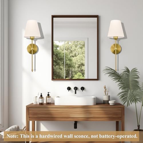 Bsmathom Wall Sconces Sets of 2, Hardwired Classic Brushed Brass Sconces Wall Lighting, Bathroom Vanity Light Fixture with Fabric Shade for Bedroom Living Room Hallway Kitchen, Bright Gold - Image 6