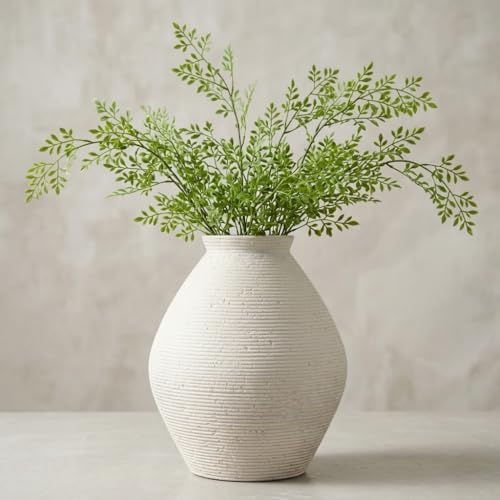 Large White Distressed Ceramic Vase, Rustic Ribbed Textured Floor Vase for Living Room Decor, Handmade Modern Farmhouse Vase for Pampas Grass (Cool-White) - Image 3