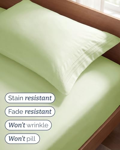 Twin Size 3 Piece Sheet Set - Comfy Breathable & Cooling - Light Sage Green - Image 5