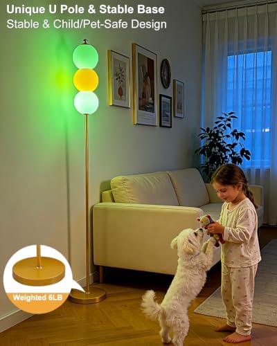 Lightdot Orange Floor Lamp RGB 3 Globe Floor Lamp Dimmable Modern Lamp 63In - Image 5