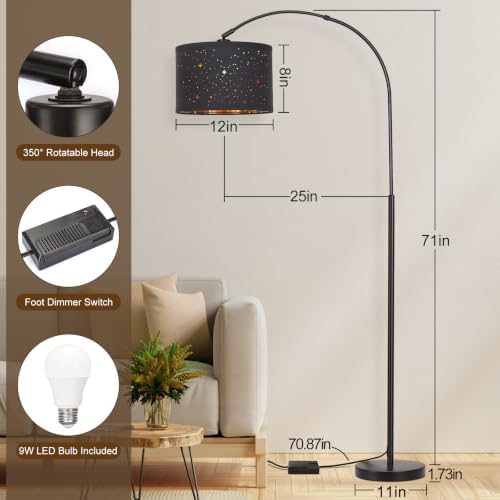 Dimmable Floor Lamp, Arc Floor Lamp with Adjustable Star Shade, Black - Image 3