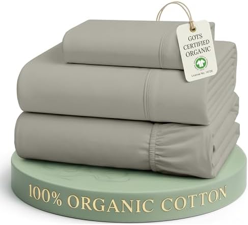 LANE LINEN Twin XL Sheets 100% Organic Cotton Percale Cooling Soft - Silver by LaneLinen