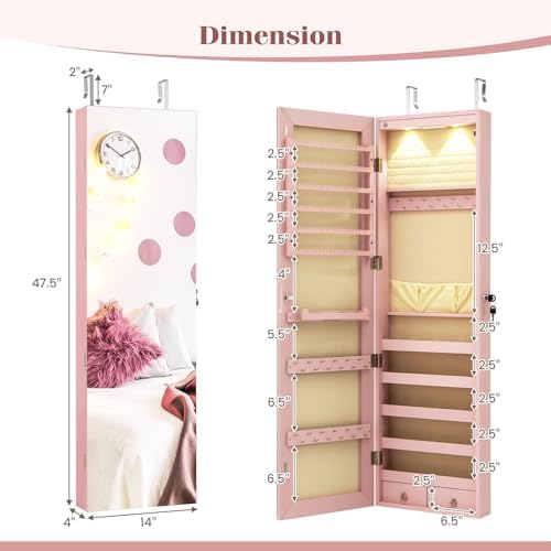 GIANTEX Wall or Door Mounted Jewelry Armoire with Full Length Mirror, 47.5" - Image 7