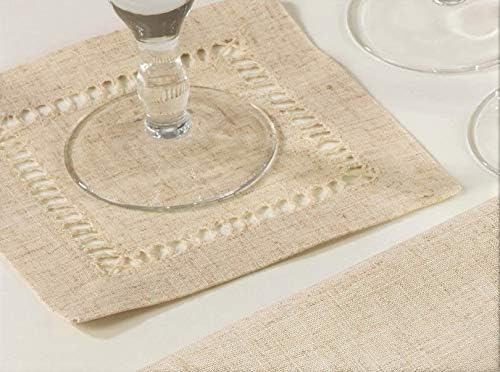 Fennco Styles Toscana Contemporary Hemstitched Linen Blend 6 x 6 Inch Coasters for Dinner Table, Picnic Table, Parties, Wedding Decorations, Natural, Set of 4 - Image 4
